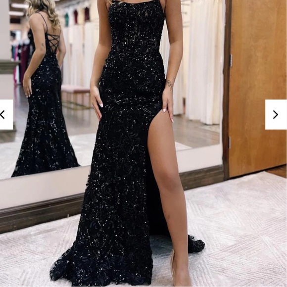 fitted lace wedding dress Custom Black corset sequin mermaid prom dress (Pre order) – ShamelessOpinion